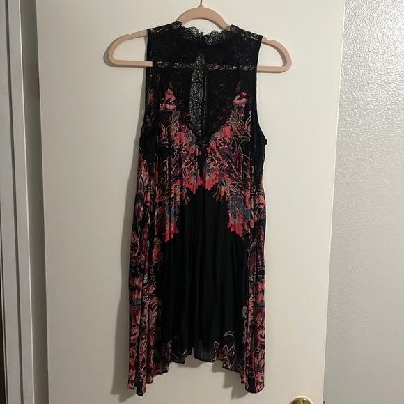 Free people black floral mini dress with lace, size xs - Picture 2 of 6